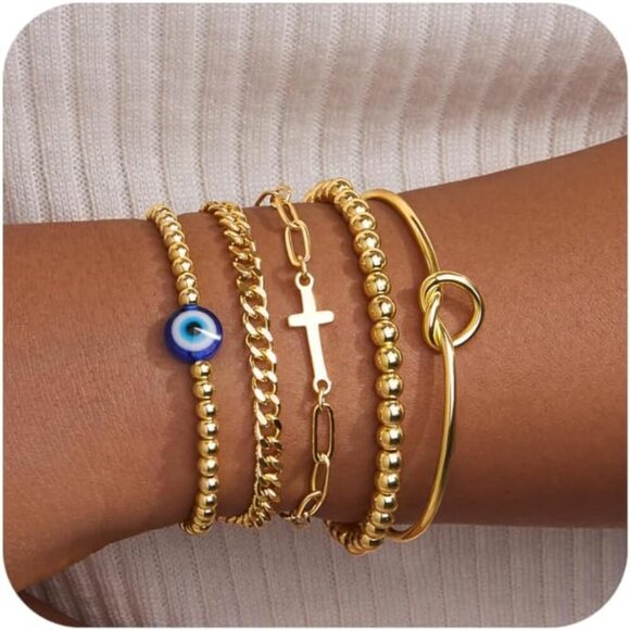 Gold-Style 06 Dainty Stack Beaded, Cross,Snake Bracelets Jewelry Gifts for Women - Picture 2 of 9